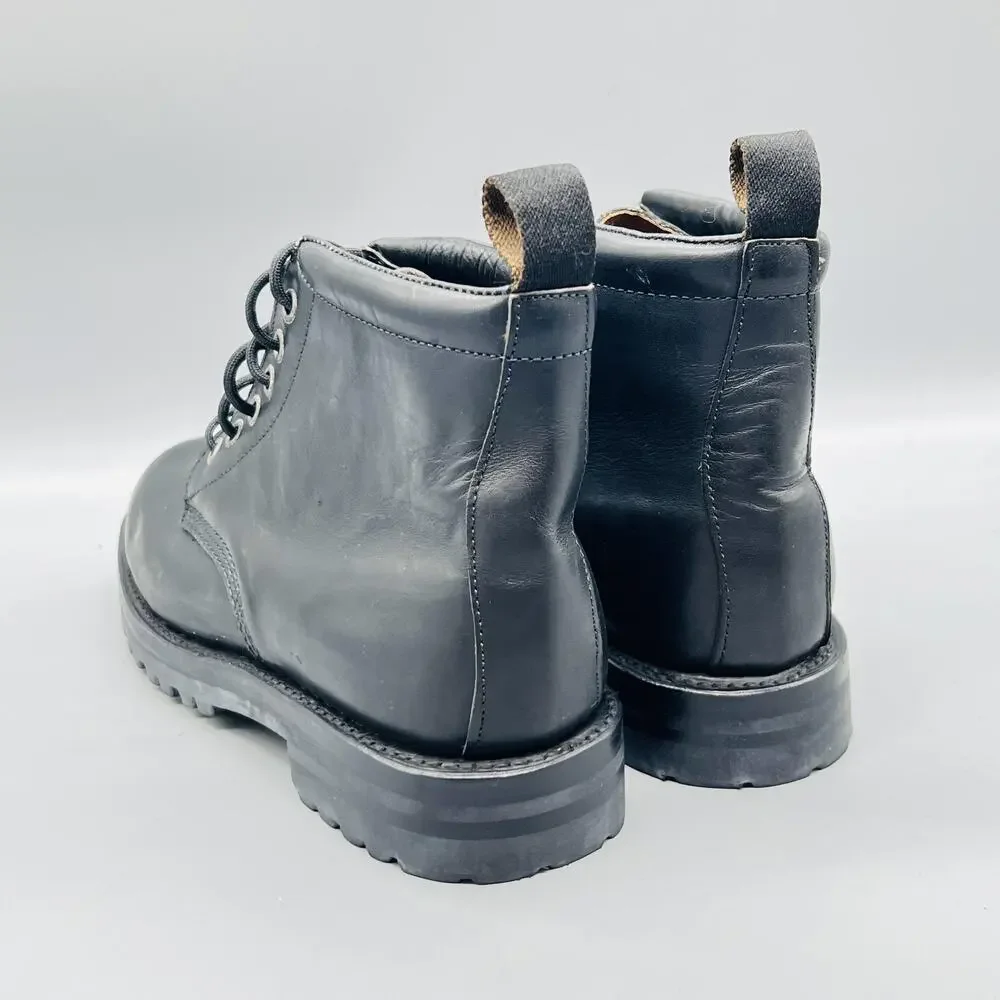 J Crew Boots Mens 9.5 Black Leather Ankle Combat Lace Up Lug Sole Shoes Comfort